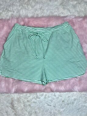 Women’s Green & White Striped Drawstring  Shorts